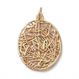 Brass Filigree Pendants, Hollow, Long-Lasting Plated, Real 18K Gold Plated, Oval