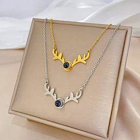 Minimalist Gold Necklace for Women, Lock Collar Chain - Deer Projection Stone
