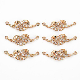 Brass Micro Pave Cubic Zirconia Links Connectors, Long-Lasting Plated, Heart, Light Gold