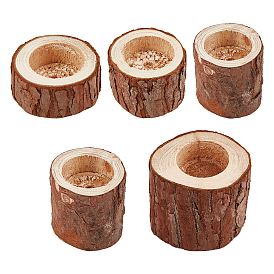 OLYCRAFT 5Pcs 5 Styles Natural Wood Candle Holders, for Rustic Wedding Party Birthday Holiday Decoration, Column
