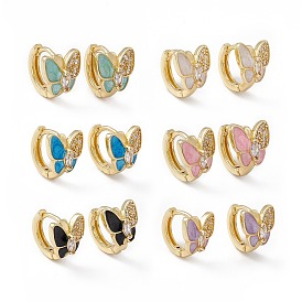 Pendientes de aro mariposa con circonitas cúbicas transparentes y esmalte, joyas de latón chapado en oro real 18k para mujer, sin plomo y el cadmio