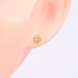 Minimalist Sterling Silver Clover Stud Earrings with Micro Inlaid Stones - Chic and Elegant Jewelry