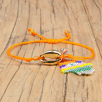 Женские браслеты с подвеской на руку из бисера Миюки с регулируемой подвеской в виде хамсы