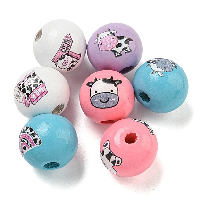 Европейский бисер из натурального дерева, бусины с большим отверстием, круглый с изображением коровы