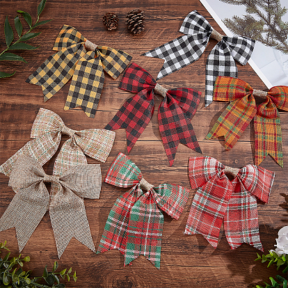 CHGCRAFT 8Pcs 8 Colors Christmas Theme Imitation Linen Bowknot Ornament Accessories, for DIY Clothes, Hats & Shoes