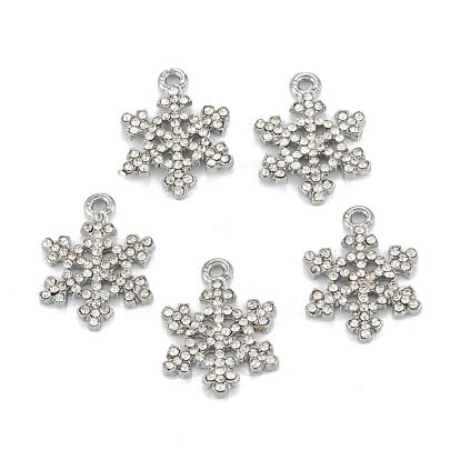 Alloy Rhinestone Pendants, Platinum, Snowflake