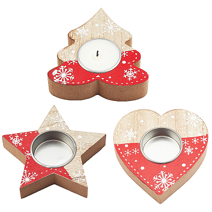 3Pcs 3 Styles Wooden Candle Holder, with Aluminum Jar, for Christmas, Mixed Shapes