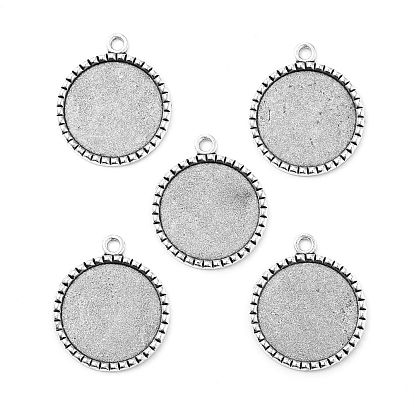 Tibetan Style Antique Silver Alloy Flat Round Pendant Cabochon Settings, Cadmium Free & Lead Free, Tray: 25mm, 35x30x2mm, Hole: 2mm, about 243pcs/1000g