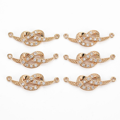 Brass Micro Pave Cubic Zirconia Links Connectors, Long-Lasting Plated, Heart, Light Gold