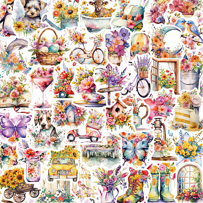 50 шт. ПВХ клейкие водонепроницаемые наклейки самоклеящиеся наклейки, цветоводство, Украшение дневника для фотоальбома своими руками