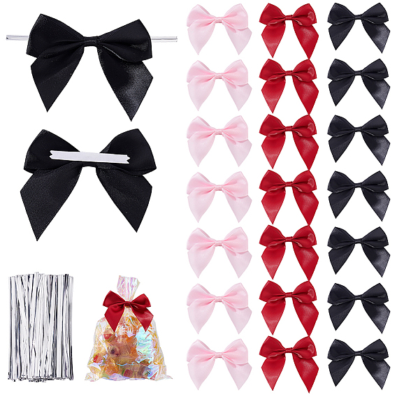 75 шт. 3 цвета самоклеящаяся полиэфирная лента-бантик, для украшения подарочной упаковки, свадебные украшения, с 100шт. пластиковых проволочных стяжек для ПЭТ