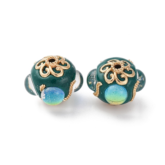 Круглые бусины из смолы ручной работы из Индонезии, со сплавочной фурнитурой, круглые