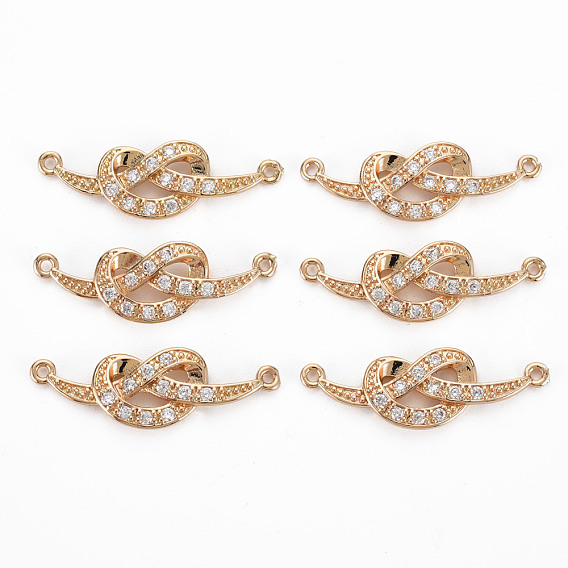 Brass Micro Pave Cubic Zirconia Links Connectors, Long-Lasting Plated, Heart, Light Gold