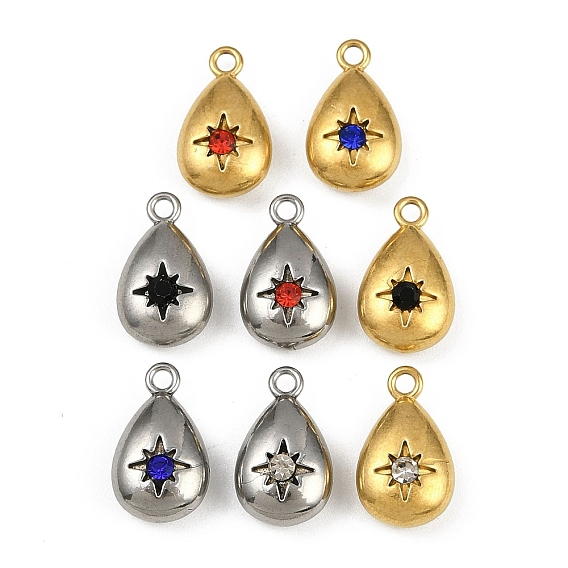 304 подвески из нержавеющей стали с ионным покрытием (IP), со стразами, очарование слезы