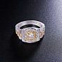 SHEGRACE 925 Sterling Silver Finger Ring, with Watch Chain and Real 18K Gold Plated Square with Micro Pave AAA Cubic Zirconias
