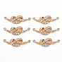 Brass Micro Pave Cubic Zirconia Links Connectors, Long-Lasting Plated, Heart, Light Gold