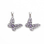 Brass Lilac Cubic Zirconia Pendants, Nickel Free, Butterfly