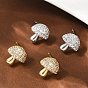 Серьги-гвоздики из латуни с микропаве из прозрачных кубических цирконий в форме гриба, стойки покрытие, долговечный, без свинца и без кадмия