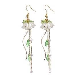Flower Acrylic Dangle Earrings, Brass Chain Tassel Earrings for Women