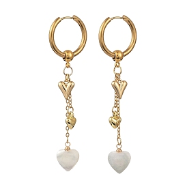 Серьги-кольца в форме сердца ко Дню святого Валентина 202 из нержавеющей стали и натуральной раковины трохуса, с 304 результатами из нержавеющей стали и латуни