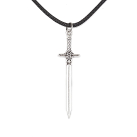 Alloy Sword Pendant Necklace with Waxed Cords