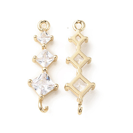 Brass Pave Clear Cubic Zirconia Connector Charms, Triple Rhombus Links