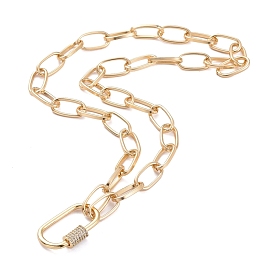 Pendant Necklaces, with Brass Micro Pave Cubic Zirconia Screw Carabiner Lock Charms and Aluminium Paperclip Chains