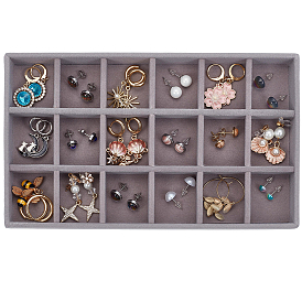 1Pc 18 Grids Wood Covered with Velveteen Jewelry Display Trays, for Earrings Rings Bracelets Necklaces, Rectangle