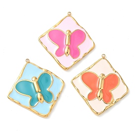 304 подвески из нержавеющей стали, с эмалью, ионное покрытие (ip), ромб с подвеской-бабочкой, реальный 18 k позолоченный