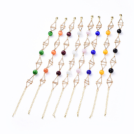 Brass Bar Link Chain Bracelets, with Cat Eye Beads