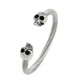 304 Stainless Steel Cuff Bangles for Women, Skull