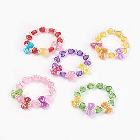 Acrylic Beads Kids Stretch Bracelets, Bowknot & Heart & Round