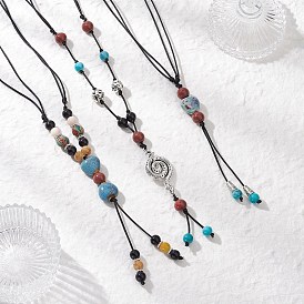 Ретро стекло и фарфор и сплав регулируемый нейлоновый шнур y ожерелья для женщин, античное серебро, красочный