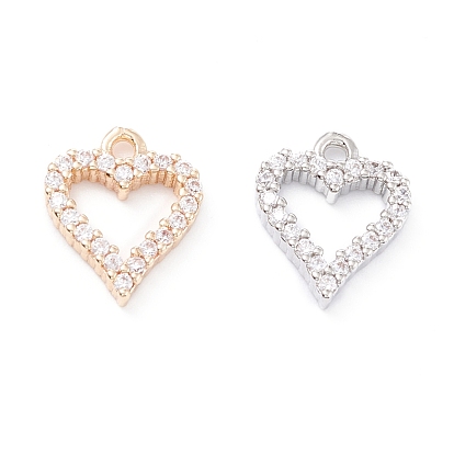 Rack Plating Brass Micro Pave Cubic Zirconia Charms, Long-Lasting Plated, Heart