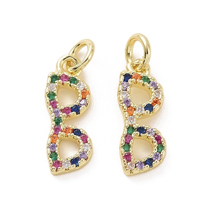 Brass Micro Pave Colorful Cubic Zirconia Pendants, with Jump Ring, Glasses Charms