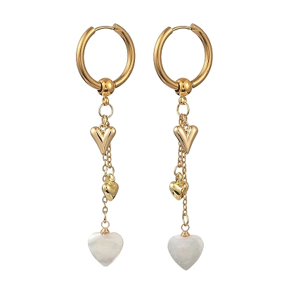 Серьги-кольца в форме сердца ко Дню святого Валентина 202 из нержавеющей стали и натуральной раковины трохуса, с 304 результатами из нержавеющей стали и латуни