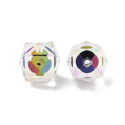 UV Plating Rainbow Iridescent Acrylic Beads, Bead in Bead, Faceted