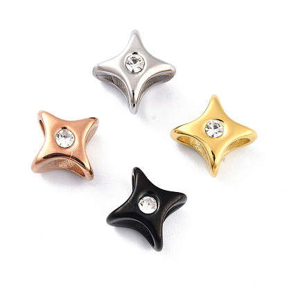 304 Stainless Steel Slide Charms, with Crystal Rhinestone, 4 Pointed Star