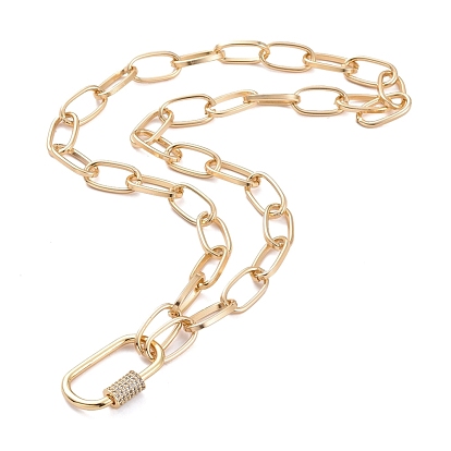 Pendant Necklaces, with Brass Micro Pave Cubic Zirconia Screw Carabiner Lock Charms and Aluminium Paperclip Chains