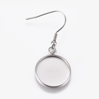 201 Stainless Steel Dangle Earrings, 316 Surgical Stainless Steel Earring Hooks, Cabochon Settings, Flat Round