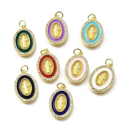 Латунные микро проложить кубического циркония подвески, с эмалью, овал с амулетами святого Бенедикта, стойки покрытие, прочное покрытие, без кадмия и без свинца, с целью перехода в кольце