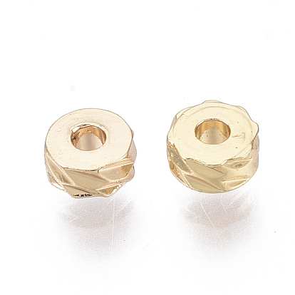 Brass Beads, Nickel Free, Flat Round, Real 18K Gold Plated