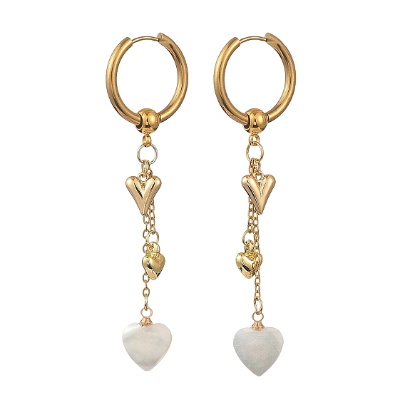 Серьги-кольца в форме сердца ко Дню святого Валентина 202 из нержавеющей стали и натуральной раковины трохуса, с 304 результатами из нержавеющей стали и латуни