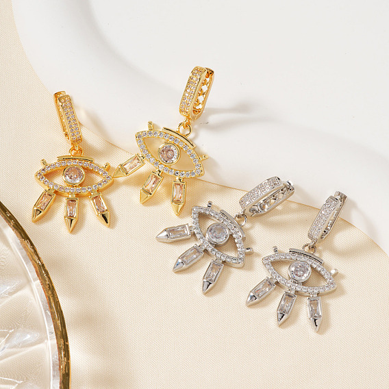 Модные серьги-кольца из латуни с прозрачным кубическим цирконием