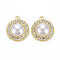 Alloy Pendants, with Crystal Rhinestone and ABS Plastic Imitation Pearl, Cadmium Free & Lead Free, Flat Round
