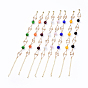 Brass Bar Link Chain Bracelets, with Cat Eye Beads