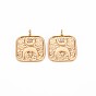 Brass Micro Pave Clear Cubic Zirconia Pendants, Nickel Free, Square with Moon