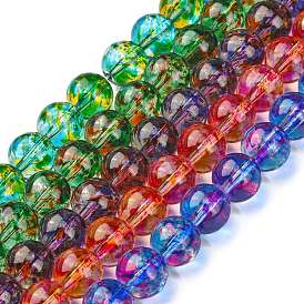 Two Tone Spray Painted Transparent Glass Bead Strands, Round