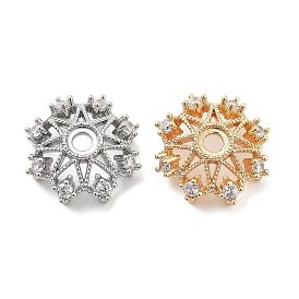 Brass Micro Pave Clear Cubic Zirconia Bead Caps, Flower