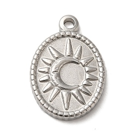 304 Stainless Steel Pendants, Oval Charms with Sun